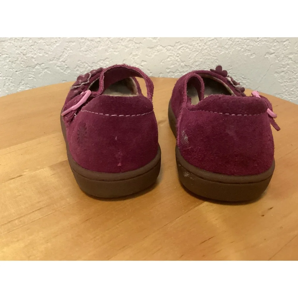 UGG Mary Jane Shoes Kids Size 7 Magenta Purple Suede Shearling Flower Applique